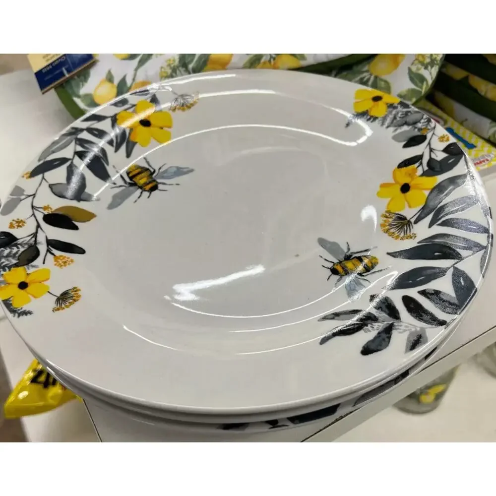 4 + Set Royal Norfolk Ceramic Bee Dinner Plates Floral Yellow White Spring 10.5